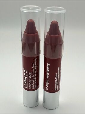 2 NWT- CLINIQUE Chubby Stick Moisturizing Lip Colour Balm- “SUPER STRAWBERRY” 07